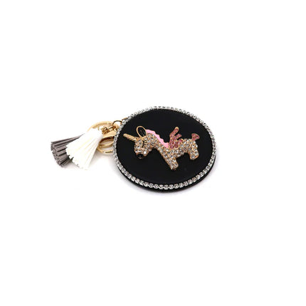 Rhinestone Unicorn Tassle Mirror Key Chain KC3222-1 (12PC)