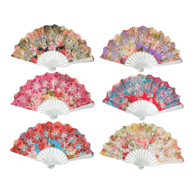 Glitter Flower Hand Fan FN0449 (12PC)