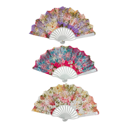 Glitter Flower Hand Fan FN0449 (12PC)