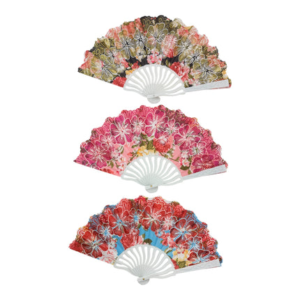 Glitter Flower Hand Fan FN0449 (12PC)