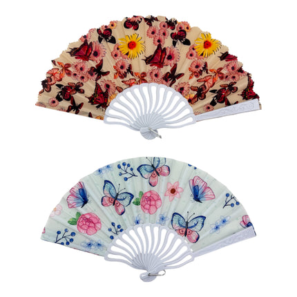 Multi Floral Butterfly Hand Held Folding Fan FN0437 (12PC)