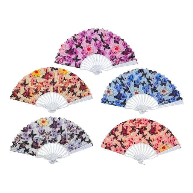 Butterfly Daisy Floral Hand Hold Folding Fan FN0436 (12PC)