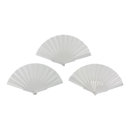 White On White Hand Held Folding Fan FN06 (12PC)