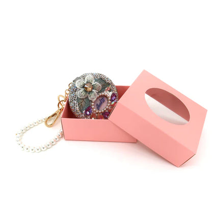 CRYSTAL FLOWER PEARL STRAP MIRROR KEY CHAIN KC3222-41 (12PC)