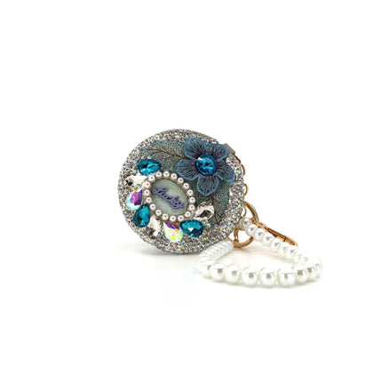CRYSTAL FLOWER PEARL STRAP MIRROR KEY CHAIN KC3222-41 (12PC)