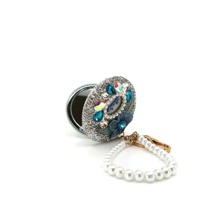 CRYSTAL FLOWER PEARL STRAP MIRROR KEY CHAIN KC3222-41 (12PC)
