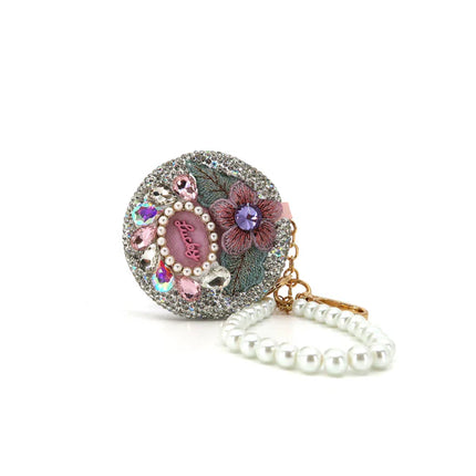 CRYSTAL FLOWER PEARL STRAP MIRROR KEY CHAIN KC3222-41 (12PC)