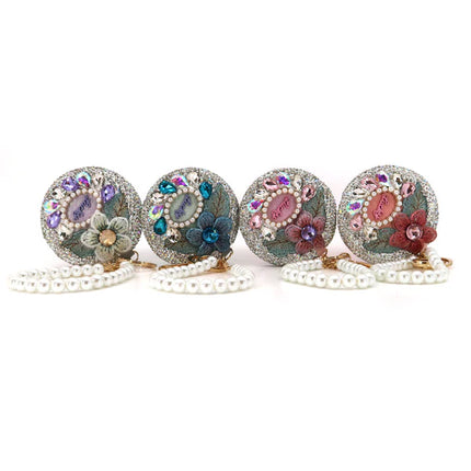 CRYSTAL FLOWER PEARL STRAP MIRROR KEY CHAIN 3222-41 (6PC)