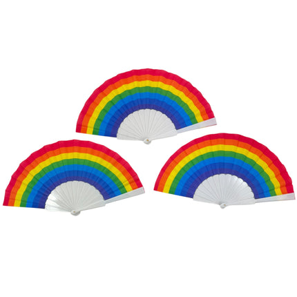 Rainbow Pride White Frame Hand Held Folding Fan FN3003 (12PC)