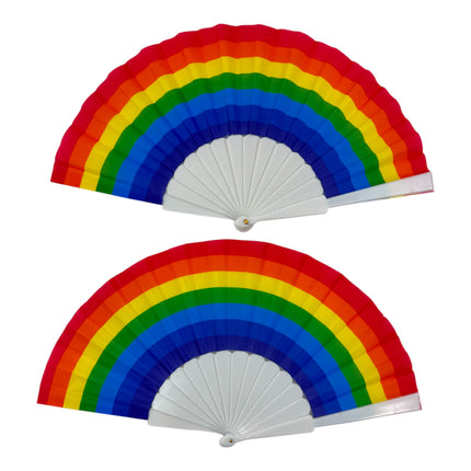 Rainbow Pride White Frame Hand Held Folding Fan FN3003 (12PC)