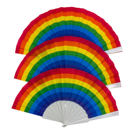 Rainbow Pride White Frame Hand Held Folding Fan FN3003 (12PC)