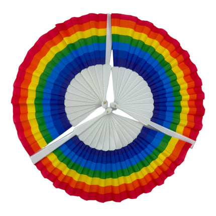 Rainbow Pride White Frame Hand Held Folding Fan FN3003 (12PC)