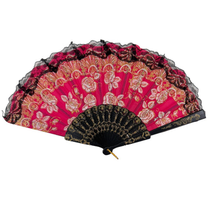 Rose Gold Glitter Lace Trim Hand Held Folding Fan FN4590 (12PC)