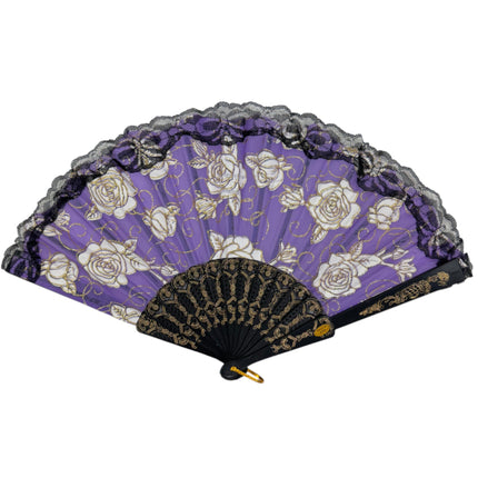 Rose Gold Glitter Lace Trim Hand Held Folding Fan FN4590 (12PC)