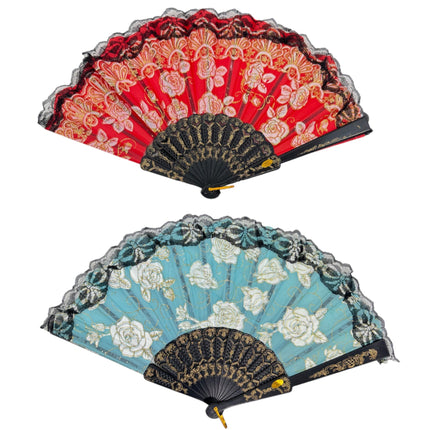 Rose Gold Glitter Lace Trim Hand Held Folding Fan FN4590 (12PC)