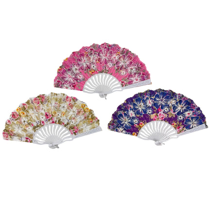 Peony Floral Glitter Hand Held Folding Fan FN0441 (12PC)