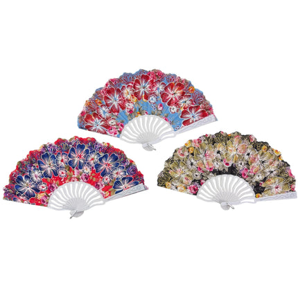 Peony Floral Glitter Hand Held Folding Fan FN0441 (12PC)