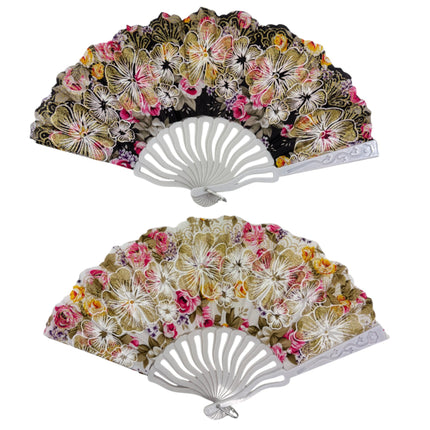 Peony Floral Glitter Hand Held Folding Fan FN0441 (12PC)
