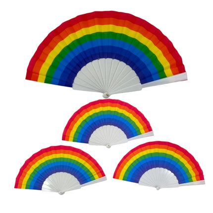 Rainbow Pride White Frame Hand Held Folding Fan FN3003 (12PC)