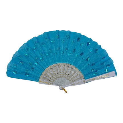 White Floral Sequin Hand Held Folding Fan FN7386(12PC)
