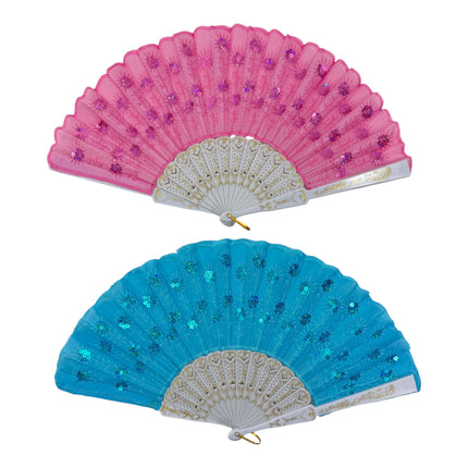 White Floral Sequin Hand Held Folding Fan FN7386(12PC)