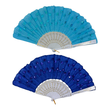 White Floral Sequin Hand Held Folding Fan FN7386(12PC)