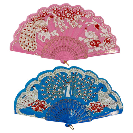Peacock Floral Gold Glitter Hand Held Folding Fan FN0266 (12PC)