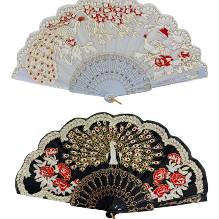 Peacock Floral Gold Glitter Hand Held Folding Fan FN0266 (12PC)