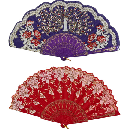 Peacock Floral Gold Glitter Hand Held Folding Fan FN0266 (12PC)