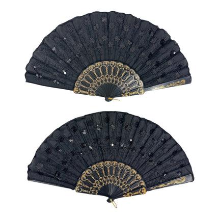 Black Sequin Hand Held Folding Fan FN8501 (12PC)