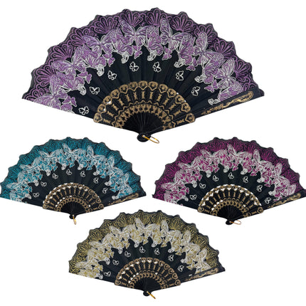 Butterfly Glitter Hand Held Folding Fan FN0389 (12PC)