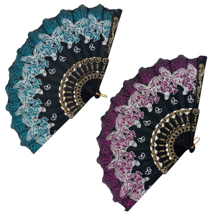 Butterfly Glitter Hand Held Folding Fan FN0389 (12PC)