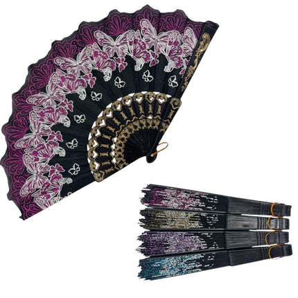 Butterfly Glitter Hand Held Folding Fan FN0389 (12PC)