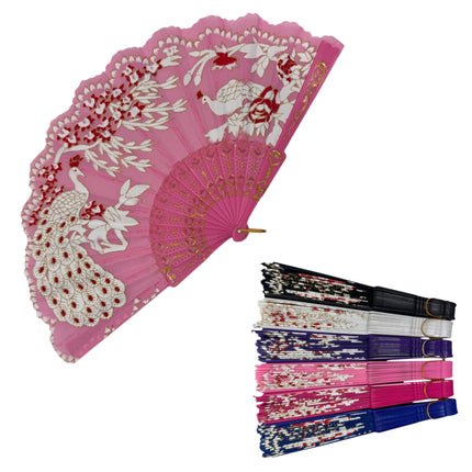 Peacock Floral Gold Glitter Hand Held Folding Fan FN9471 (12PC)