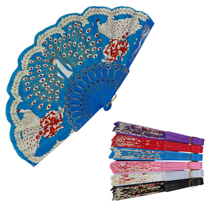 Peacock Floral Gold Glitter Hand Held Folding Fan FN0266 (12PC)
