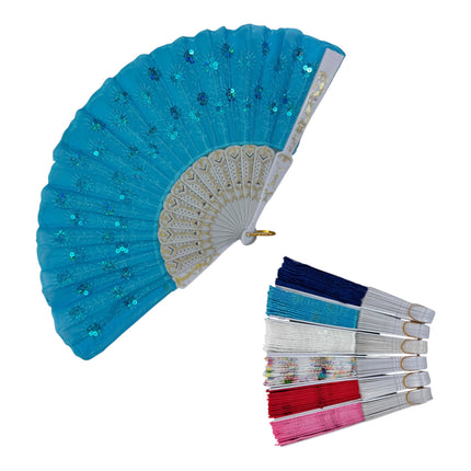 White Floral Sequin Hand Held Folding Fan FN7386(12PC)