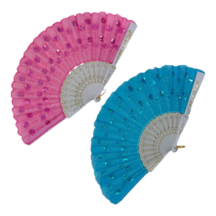 White Floral Sequin Hand Held Folding Fan FN7386(12PC)