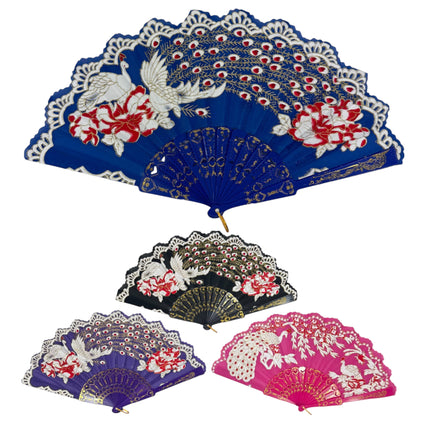 Peacock Floral Gold Glitter Hand Held Folding Fan FN9471 (12PC)