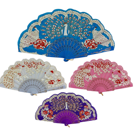 Peacock Floral Gold Glitter Hand Held Folding Fan FN0266 (12PC)