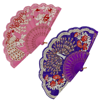 Peacock Floral Gold Glitter Hand Held Folding Fan FN0266 (12PC)