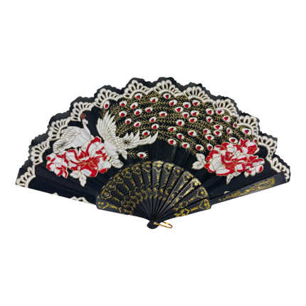Peacock Floral Gold Glitter Hand Held Folding Fan FN9471 (12PC)