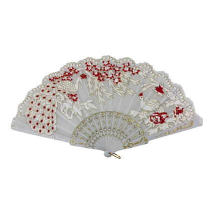 Peacock Floral Gold Glitter Hand Held Folding Fan FN9471 (12PC)