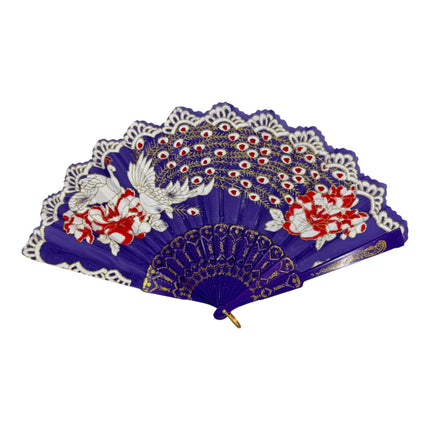 Peacock Floral Gold Glitter Hand Held Folding Fan FN9471 (12PC)
