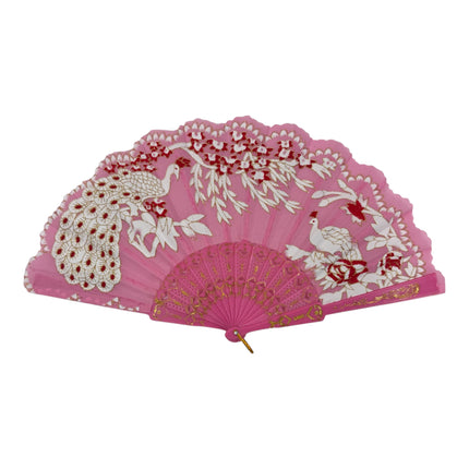 Peacock Floral Gold Glitter Hand Held Folding Fan FN9471 (12PC)