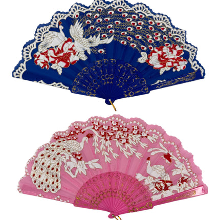Peacock Floral Gold Glitter Hand Held Folding Fan FN9471 (12PC)