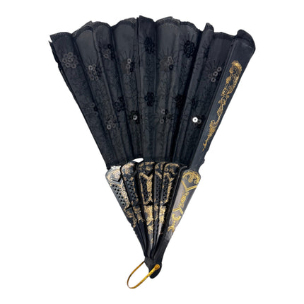 Black Sequin Hand Held Folding Fan FN8501 (12PC)