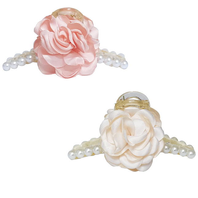 Rose Decor Pearl Curve Claw Clip JC3315-89(12PC)