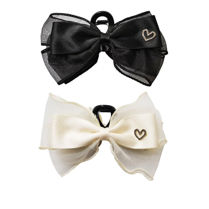 RHINESTONE HEART CHARM BOW CLAW CLIP JC3315-91