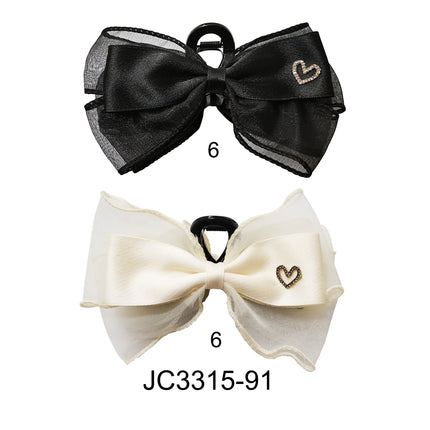 RHINESTONE HEART CHARM BOW CLAW CLIP JC3315-91