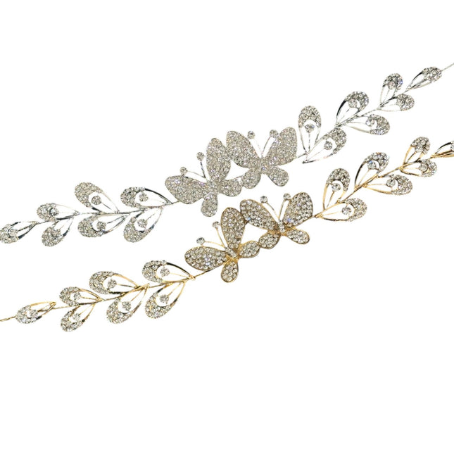CRYSTAL BUTTERFLY THIN TIARA HAIR COMB PIN JC631 (6PC)